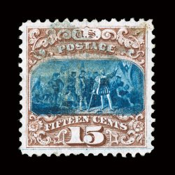 118, 15c Brown and blue, Ty. I, impressive used example that is wonderfully centered amid large margins, strong rich colors, very lightly cancelled, extremely fine 1999 PSE
certificate and a 2005 PSE certificate (XF 90 SMQ $1,850.00).