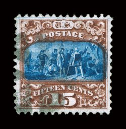 119, 15c Brown and blue, Ty. II, used, quite well centered within large margins, deep rich colors, circle of wedges postmark at left, choice very fine.