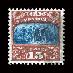 119 var., 15c Dark brown and blue, Ty. II, used, well centered, strikingly intense colors in the distinctive dark brown and blue shade, lightly cancelled, very fine 2003 PF
certificate specifically identifying the shade variety.