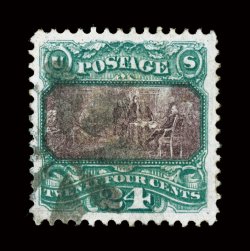 120, 24c Green and violet, used, exceptionally well centered within especially wide margins, strong rich colors and impressions on bright fresh paper, light strike of a pretty
rosette cancellation, extremely fine a most attractive and choice us