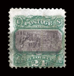 120b, 24c Green and violet, Center Inverted, used, fairly strong color and impression, lightly cancelled, repaired, fine appearance an affordable and highly collectable
example of this rare classic inverted center 1999 PSE certificate.