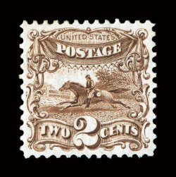 124, 2c Brown re-issue, a highly select quality mint example of this challenging value, possessing deep luxuriant color and a razor-sharp impression, extraordinarily well
centered, full original gum, extremely fine actually quite rare in this i