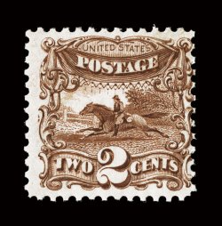 124, 2c Brown re-issue, wonderfully fresh, deep rich color and a crisp impression, full o.g., lightly hinged, centered just into perfs. at right, nearly fine 2008 PSE
certificate for a block of four, this being the top left stamp.