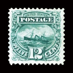 128, 12c Green re-issue, unused, strong rich color, well centered and margined, tiny painted over thin spot at bottom left, very fine appearance clear 1982 PF certificate and
a 2008 PF certificate.