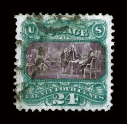 130, 24c Green and violet re-issue, a marvelous quality used example of this re-issue, being in a condition that is seldom encountered, possessing outstanding centering within
extra-wide margins all around, deep luxuriant colors and strong impre