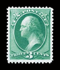 136, 3c Green with grill, exceptionally fresh, large margins, o.g., lightly hinged, very fine 1984 PF certificate.