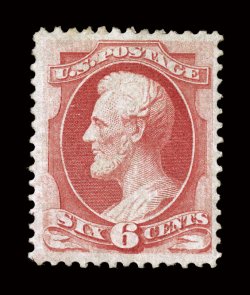 137, 6c Carmine with grill, exceptionally well centered within uncharacteristically large margins, rich bright color and a crisp impression, large part o.g., a very fine
example of this scarce stamp 2008 PF certificate.