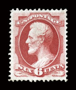 148, 6c Carmine, a marvelously fresh example of this scarce mint stamp, featuring deep intense color and a razor-sharp impression on fresh paper, uncommonly well centered
within large margins, full o.g., lightly hinged, choice very fine 2006 PF
