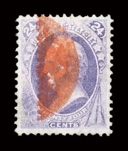 153, 24c Purple, pretty used single, very well centered within large margins, bright color that is nicely contrasted by its red cork cancel, very fine 2004 PF
certificate.