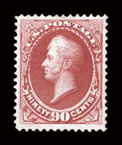 155, 90c Carmine, well centered within large margins, strong rich color, full o.g., tiny gum soak stain at top right, otherwise a very fine example of this rare Bank Note
clear 1988 PSE certificate and a 2008 PSE certificate.