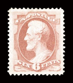 159, 6c Dull pink, a marvelous mint example of this challenging stamp, featuring extraordinarily large margins all around and being wonderfully well centered within them,
exceedingly bright color and a clean impression on especially fresh paper,