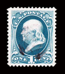 182, 1c Dark ultramarine, select quality used example that is exceedingly well centered within particularly large margins (just a touch too small for a jumbo per PSE), rich
color, light black target cancel, extremely fine 2005 PSE certificate (