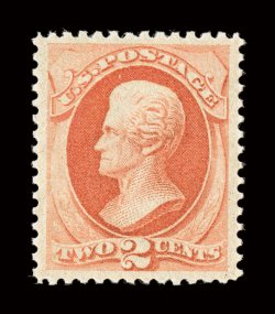 183, 2c Vermilion, premium quality mint example, wonderfully fresh, vibrant color, extraordinarily well centered amid unusually large margins, unblemished o.g., never hinged,
extremely fine a large-margined gem 2000 PF certificate.
