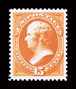 189, 15c Red orange, a phenomenal mint single, featuring an incredibly deep prooflike color and impression that is unlike any other we have seen, plus it is impeccably well
centered within extravagantly large margins, pristine white paper, immac