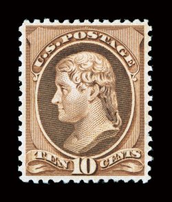 209, 10c Brown, deeply rich color and an excellent clarity of impression, unusually well centered, o.g., n.h., extremely fine 1982 PF certificate and a 2008 PSE certificate
(VF-XF 85 SMQ $1,050.00).