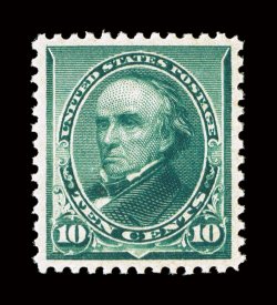 226, 10c Green, perfectly centered within much larger margins than typically encountered, deep prooflike color and impression, immaculate o.g., never hinged, superb.Collectors
of gem United States mint stamps recognize that the Ten Cent value