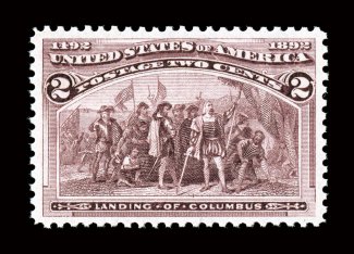 231, 2c Columbian, choice mint single, large well balanced margins all around, prooflike color and impression, pristine o.g., n.h., extremely fine and handsome 2002 PF
certificate.