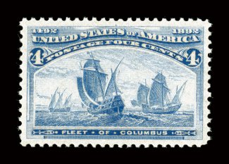 233, 4c Columbian, marvelously well centered and margined, strong rich color and impression on bright paper, o.g., n.h., extremely fine a handsome gem 1996 PF
certificate.