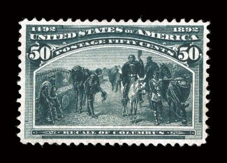 240, 50c Columbian, well centered within large margins, especially deep color and impression, o.g., lightly hinged, choice very fine 2007 PSE certificate.