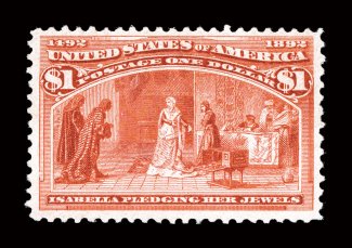 241, $1.00 Columbian, rich vibrant color and a strong impression, nicely centered within large margins, o.g., relatively lightly hinged, very fine 2007 PSE
certificate.