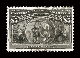 245, $5.00 Columbian, used, strong color and impression, light oval registry postmark, nearly very fine 1985 PF certificate.