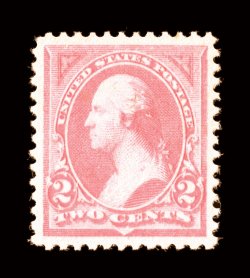 248, 2c Pink, Ty. I, gem mint example of this surprisingly difficult stamp to find in premium condition, exceptionally large and well balanced margins all around, vivid Pink
color, o.g., n.h., extremely fine a wonderfully choice stamp 2000 PF