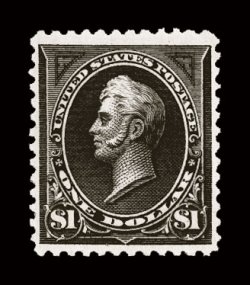 261A, $1.00 Black, Ty. II, an exciting mint example of this rare and difficult Bureau issue, being in a condition unlike the vast majority one encounters, fabulously bright
and fresh, with intense prooflike color and impression on wonderfully br