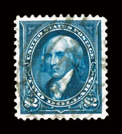 262, $2.00 Bright blue, select quality used example of this scarce stamp, exceptionally well centered within uncharacteristically large margins, deep rich shade and impression
on especially clean paper, neat unobtrusive strike of a registry oval