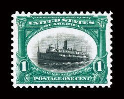 294, 1c Pan-American, choice example with excellent margins, intense colors, o.g., n.h., extremely fine 2006 PSE certificate (XF-Superb 95 SMQ $445.00).