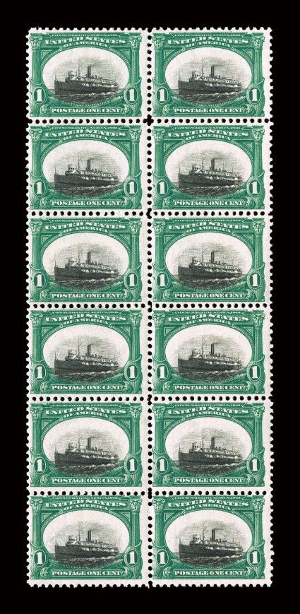 294, 1c Pan-American, mint block of twelve (2x6), deep intense colors and impressions, o.g., n.h., fine-very fine 2008 PF certificate.