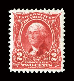 301, 2c Carmine, gorgeous bright color and a crisp impression on fresh white paper, exceedingly well centered and margined, o.g., n.h., extremely fine 2004 PSE certificate and
a 2006 PSE certificate (XF-Superb 95 SMQ $670.00).