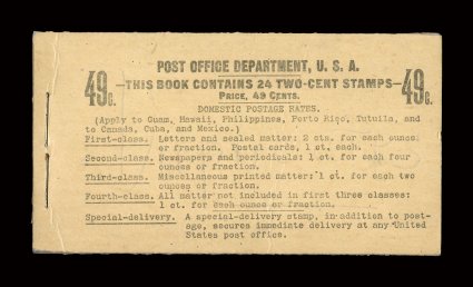 301c, 2c Carmine booklet pane of six, bright color, still in the original booklet along with another pane that is missing one stamp, o.g., n.h., fine-very
fine.