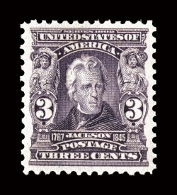 302, 3c Bright violet, gem mint example, flawlessly centered within large margins, sumptuously rich color and a razor-sharp impression on immaculate paper, pristine o.g.,
n.h., extremely fine a stamp for the perfectionist 2007 PSE certificate