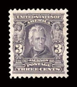 302, 3c Bright violet, remarkably well centered within extravagantly large margins, rich color and a crisp impression, o.g., lightly hinged, extremely fine and choice 2006 PSE
certificate (XF-Superb 95 SMQ $195.00).