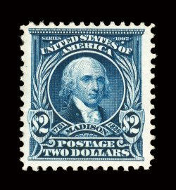 312, $2.00 Dark blue, strong rich color, large margins, o.g., lightly hinged, very fine 2006 PF certificate.