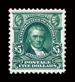 313, $5.00 Dark green, outstanding centering within lavishly large margins all around, deep luxuriant color and a vivid impression on fresh paper, full o.g. that is just
slightly disturbed, extremely fine an especially large-margined example c