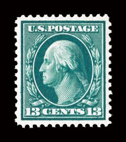 339, 13c Blue green, impressive mint single, marvelously well centered and margined, sumptuously rich color and a deeply etched impression, unblemished o.g., n.h., extremely
fine 1985 PF certificate and a 2008 PSE certificate (XF-Superb 95 SMQ