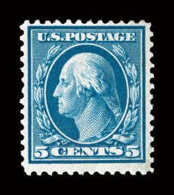361, 5c Blue on bluish paper, lovely rich color and a sharp impression, o.g., lightly hinged, a fine example of this scarce stamp 1983 PF certificate.