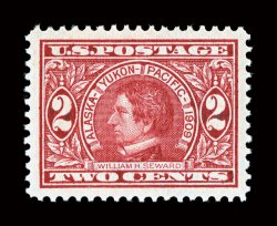 370, 2c Alaska-Yukon, exceedingly large and perfectly balanced margins all around, brilliantly rich color, o.g., n.h., extremely fine gem 2008 PSE certificate (Superb 98 SMQ
$410.00).