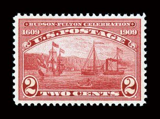 372, 2c Hudson-Fulton, extraordinarily well centered within large margins, strong color, o.g., n.h., an extremely fine gem 2008 PSE certificate (Superb 98 SMQ
$600.00).
