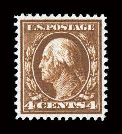 377, 4c Brown, excellent centering, with wonderfully balanced margins all around, intensely rich color and impression, o.g., n.h., extremely fine 2008 PSE certificate
(XF-Superb 95 SMQ $1,000.00).