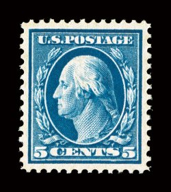 378, 5c Blue, especially well centered within large margins, rich color and a crisp impression, o.g., n.h., extremely fine 2008 PSE certificate (XF-Superb 95 SMQ
$1,000.00).