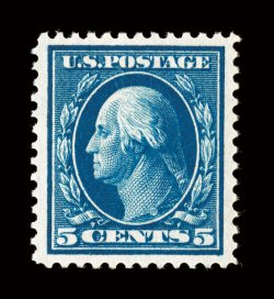 378, 5c Blue, marvelously well centered and margined, deep luxuriant color and impression on bright fresh paper, o.g., n.h., extremely fine 1996 PF
certificate.
