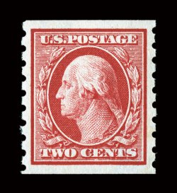 393, 2c Carmine coil, perf. 8 12 vert., gem mint single, extraordinarily well centered and margined, deep fiery color, o.g., n.h., extremely fine 2004 PF
certificate.