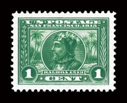 397, 1c Panama-Pacific, a stunning mint single, possessing margins of remarkable size, and being absolutely perfectly centered within these extraordinary borders, rich vibrant
color on fresh white paper, o.g., light h.r., superb 2008 PSE certif
