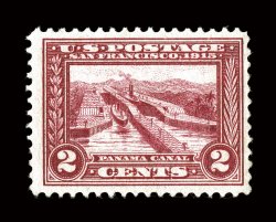 398b, 2c Panama-Pacific, Lake shade, a handsome and remarkably choice mint example of this truly rare and distinctive shade variety, featuring rich unmistakable lake color and
a strong impression, far better centered and margined than most exist