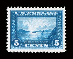 399, 5c Panama-Pacific, especially well centered within large margins, intensely rich color and impression on bright white paper, o.g., n.h., extremely fine 2000 PF
certificate.