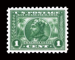 401, 1c Panama-Pacific, perf. 10, exceptionally well centered and margined, rich bright color, o.g., n.h., extremely fine 2008 PSE certificate (XF-Superb 95 SMQ
$600.00).