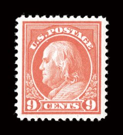 415, 9c Salmon red, wonderfully well centered within large margins, bright color, o.g., n.h., extremely fine 1993 PF certificate.