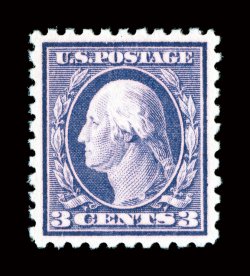 426, 3c Deep violet, a marvelous mint example that is precisely centered within large balanced margins, beautiful aniline color displaying the pink back variety, highly
detailed impression on fresh white paper, pristine o.g., n.h., an extremel